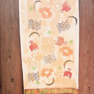 Decorative kitchen or bath hand towel stamp printed using traditional 'adinkra' African motifs, gift boxed, acrylic painted with gold glaze